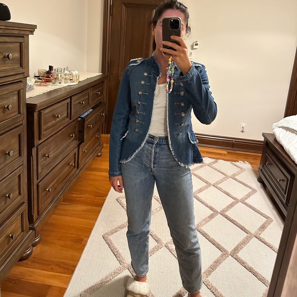 Denim military style blazer